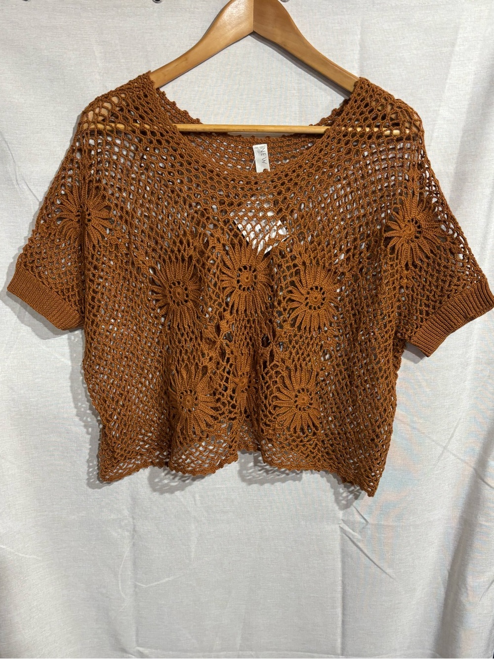 Free People • New Romantics Brown Sunflower Crochet Top Large